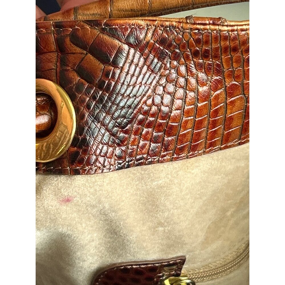 Brahmin Dee Dee Novella Leather Handbag Tan & Brown Croc Embossed Bucket Bag - Picture 10 of 15